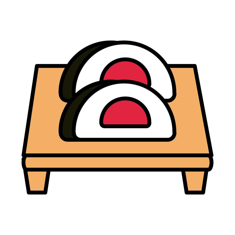 sushi oriental menu wrapped rolls in board line and fill style icon vector