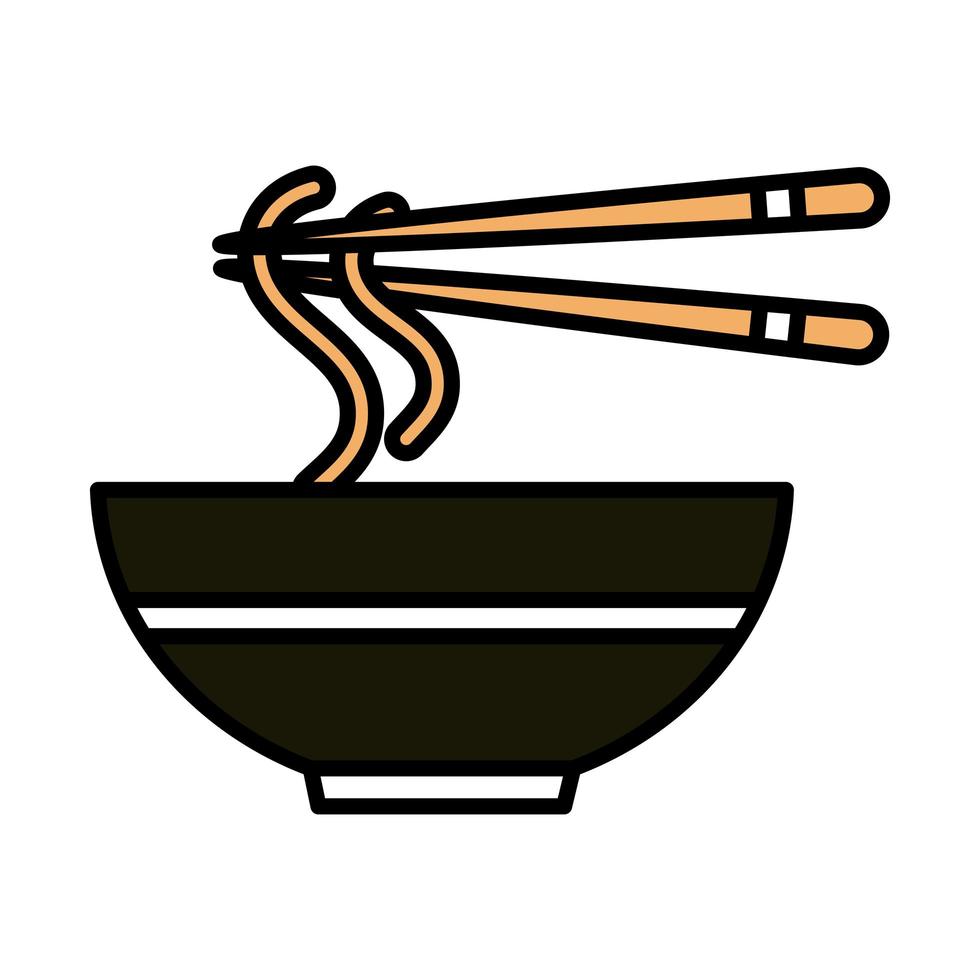 sushi oriental menu noodles sticks and dish line and fill style icon vector