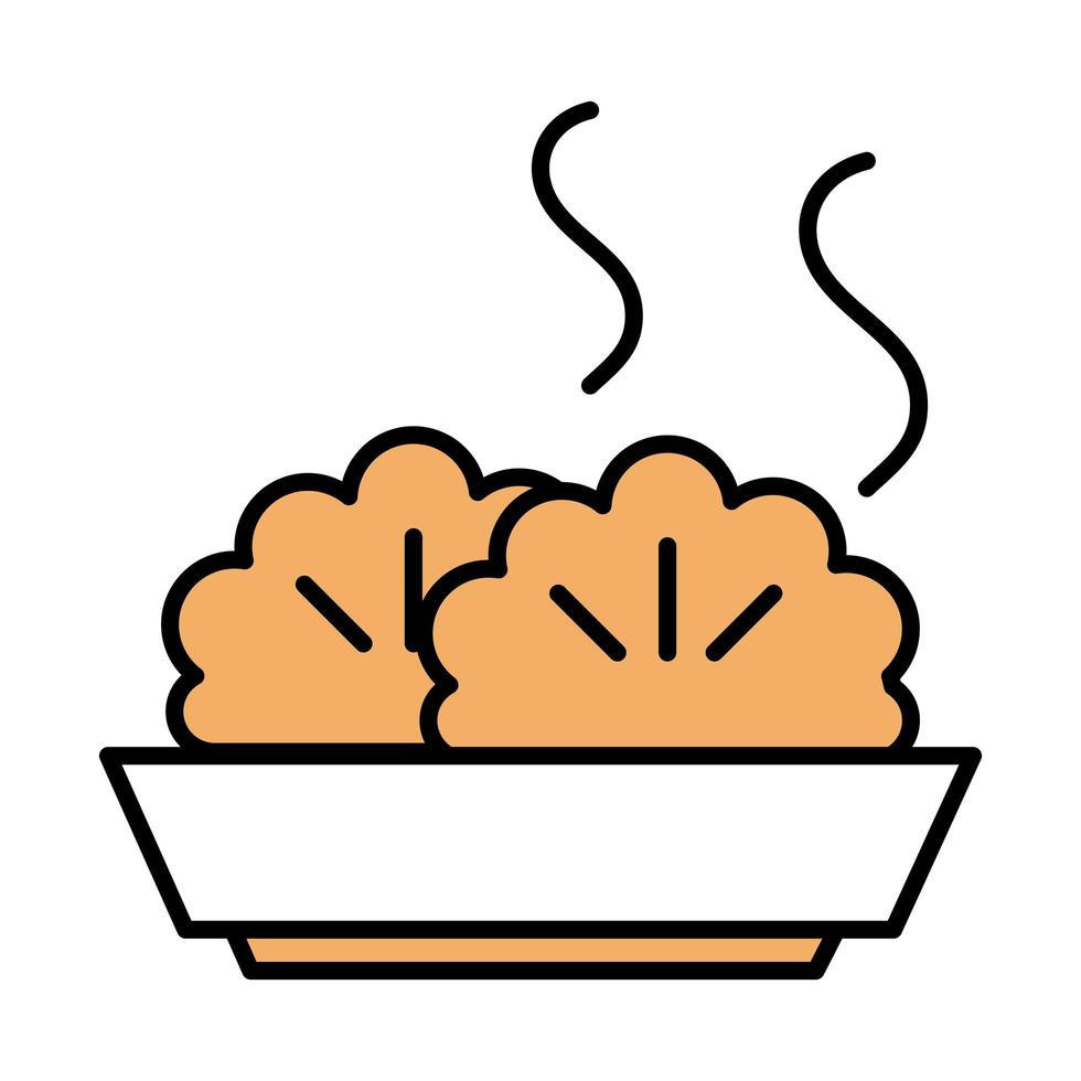 sushi oriental menu restaurant tempura in bowl line and fill style icon vector