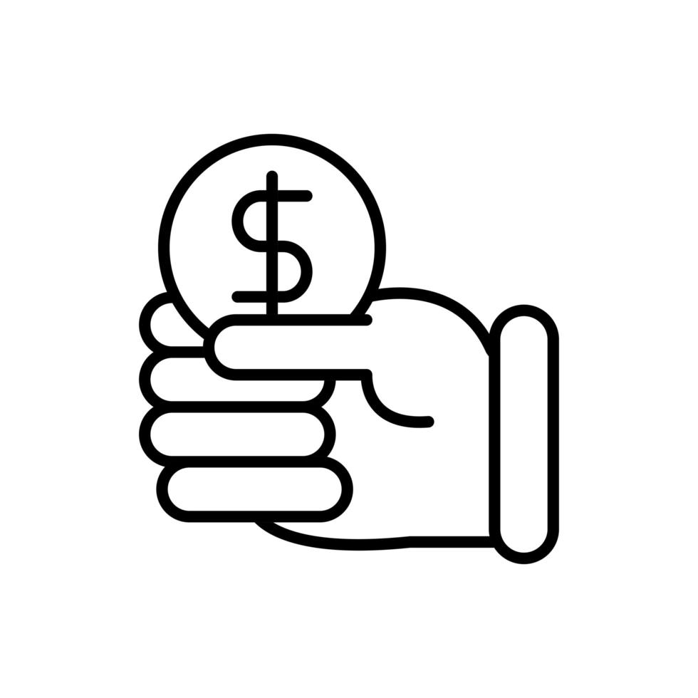hand with coin business cash money line design vector