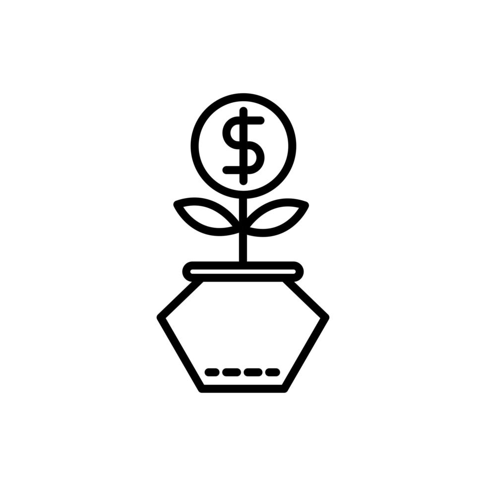 potted plant coin profit business cash money line design vector