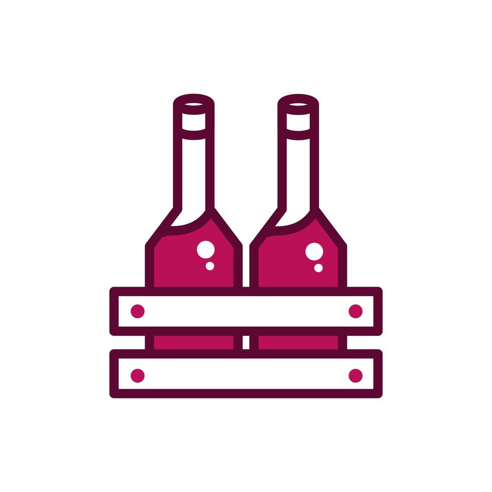 botellas de vino en caja celebración bebida bebida icono línea y lleno vector