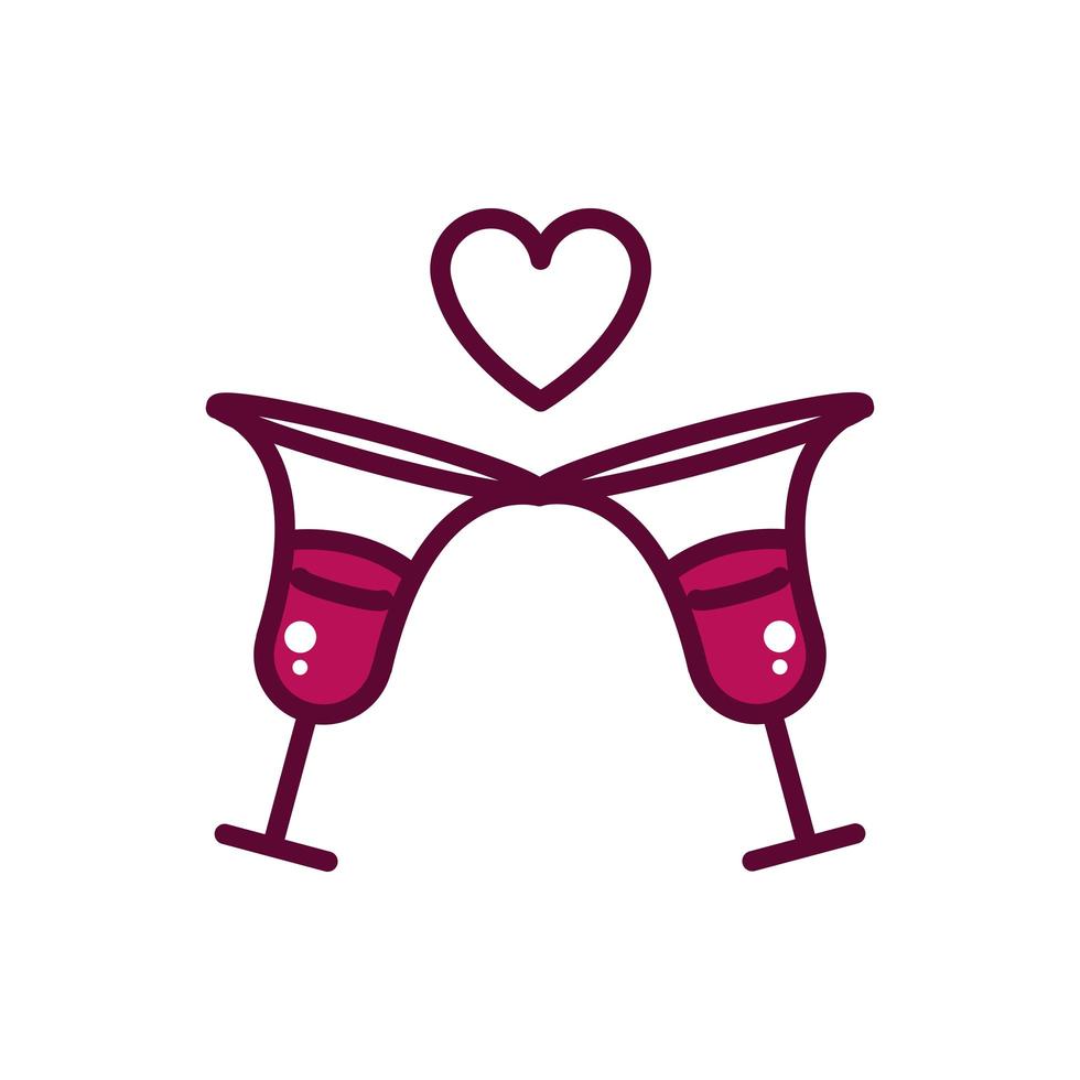 wine glass toast love romantic celebration drink beverage icon line and filled vector