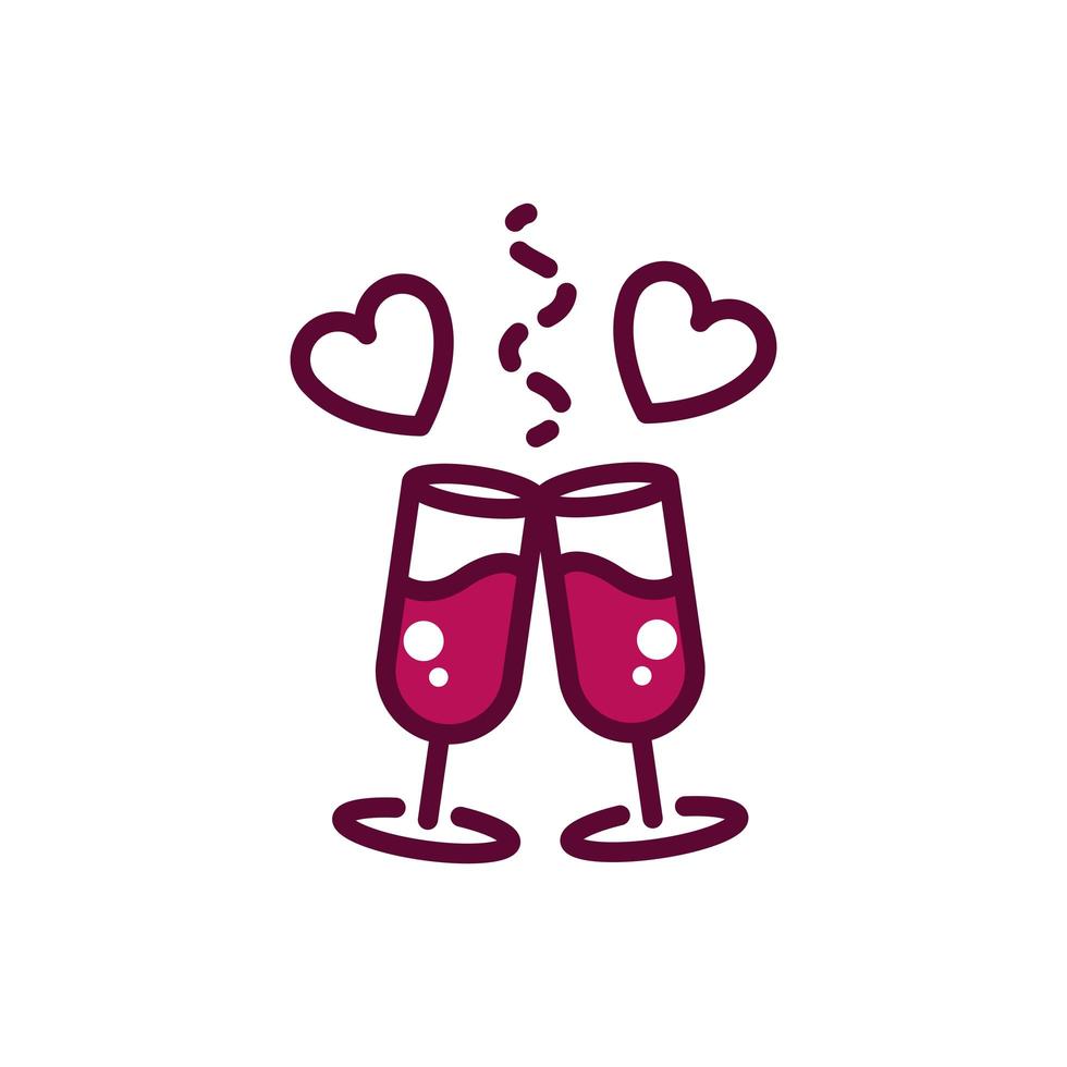 wine glasses cheers love hearts celebration drink beverage icon line and filled vector