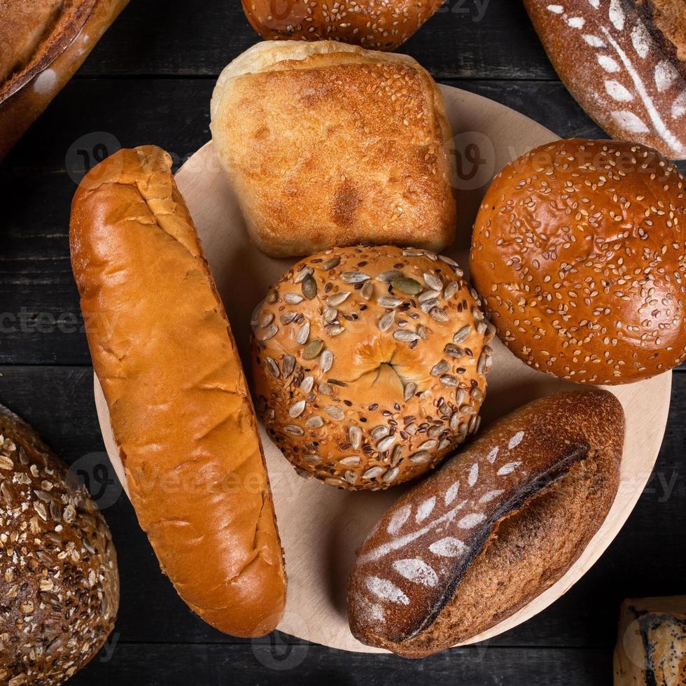 Tasty bread loaves, top view photo