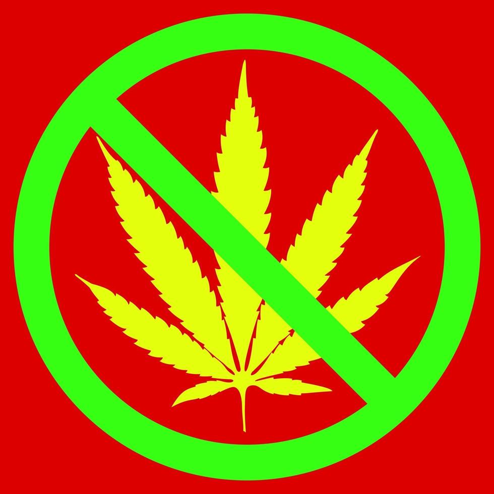 NO marijuana symbolic sign red circle green leaf white background vector illustration