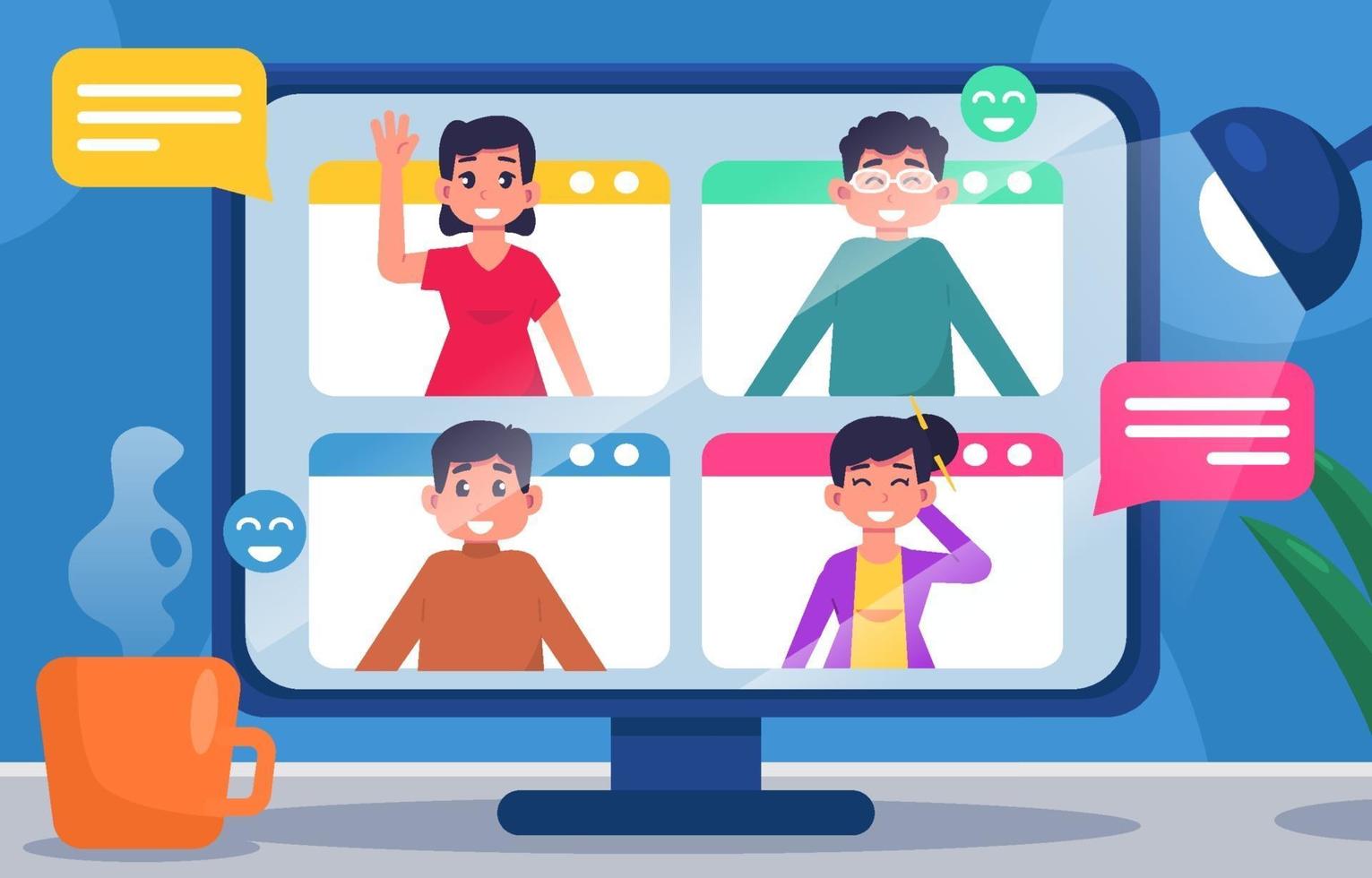 Group of People Having Virtual Meeting vector