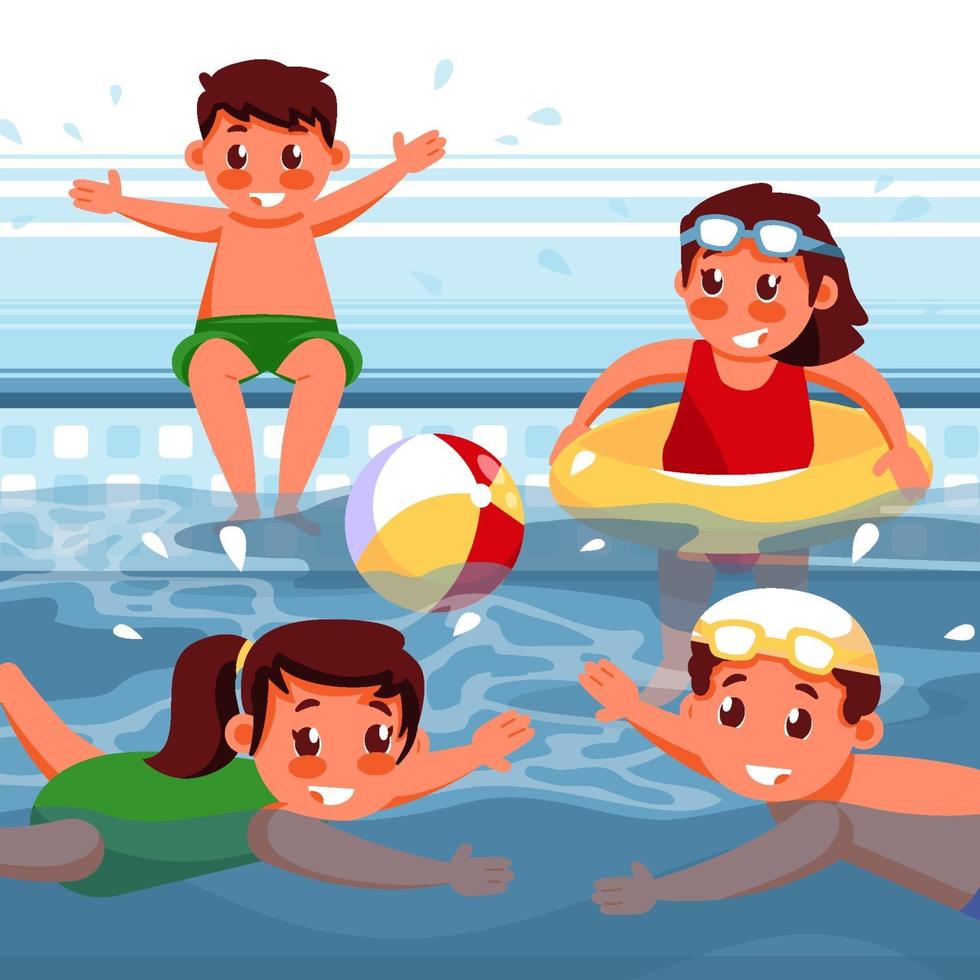 niños nadando en verano vector