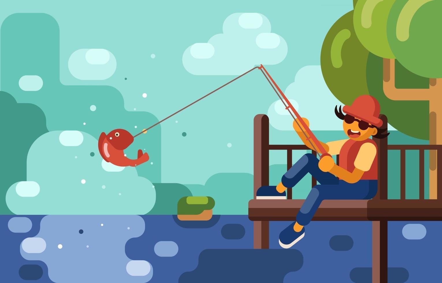 pesca de verano en cubierta vector