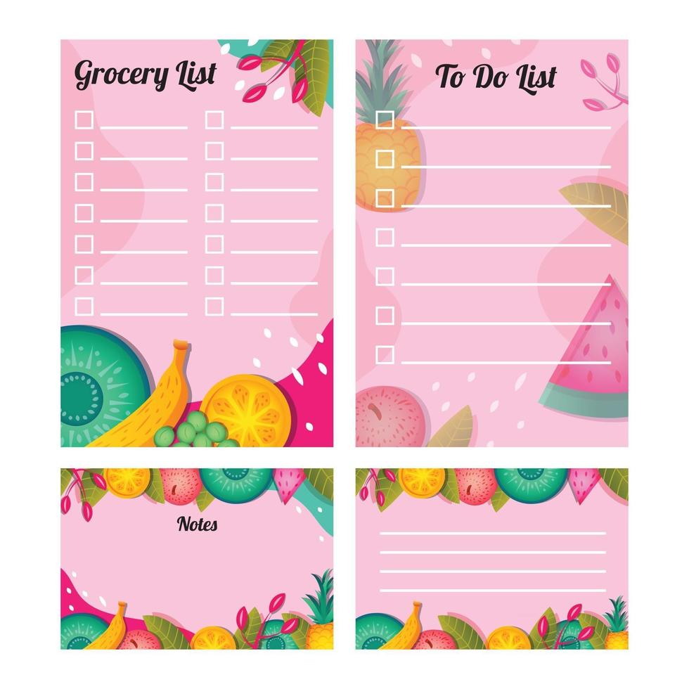 Grocery Journal Background Template Set vector