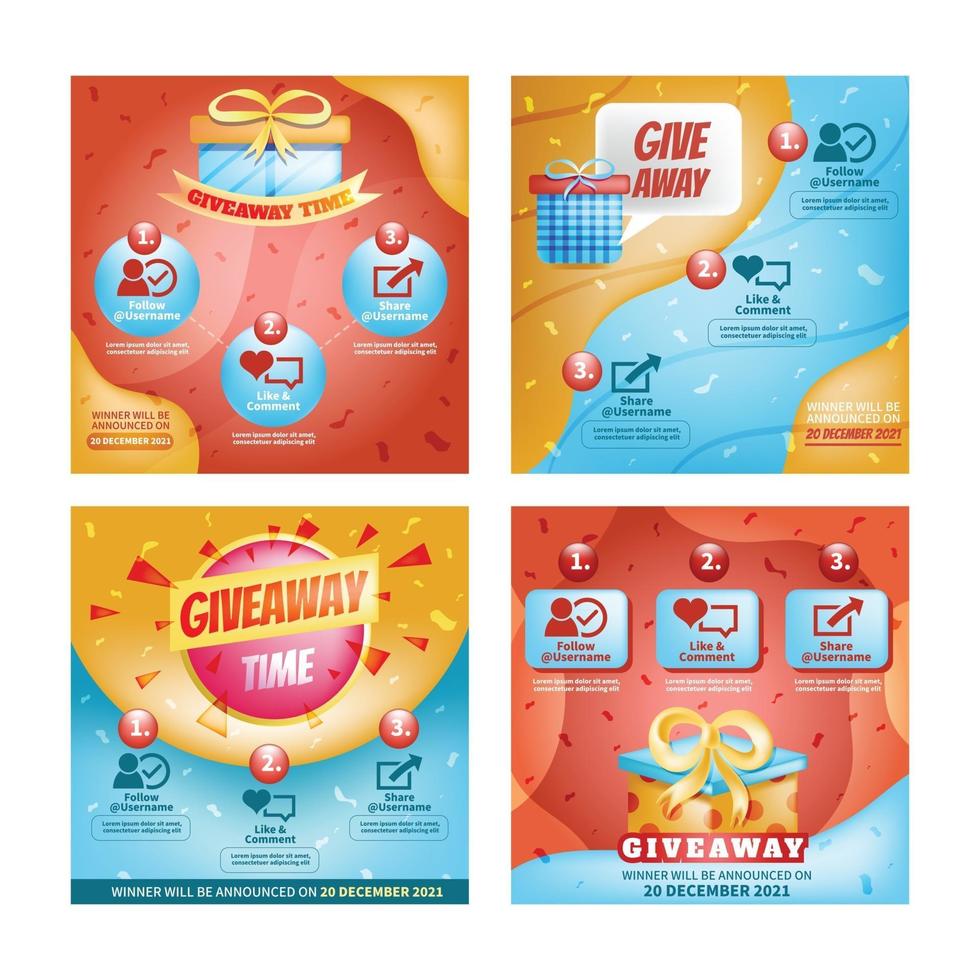 Giveaway Social Media Background Template Set vector