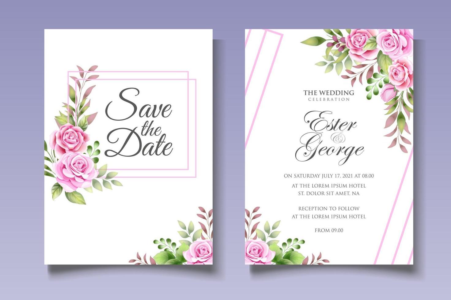 Romantic Botanical Wedding Card Set vector