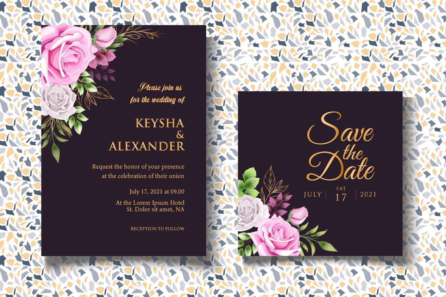 Romantic Botanical Wedding Card Set vector