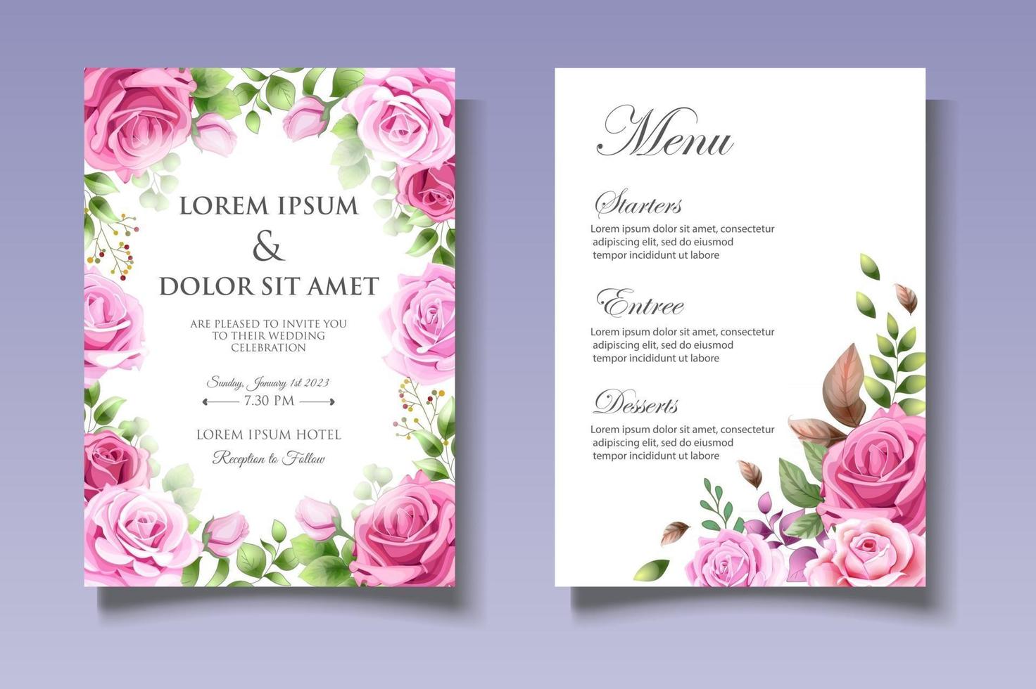 Romantic Botanical Wedding Card Set vector