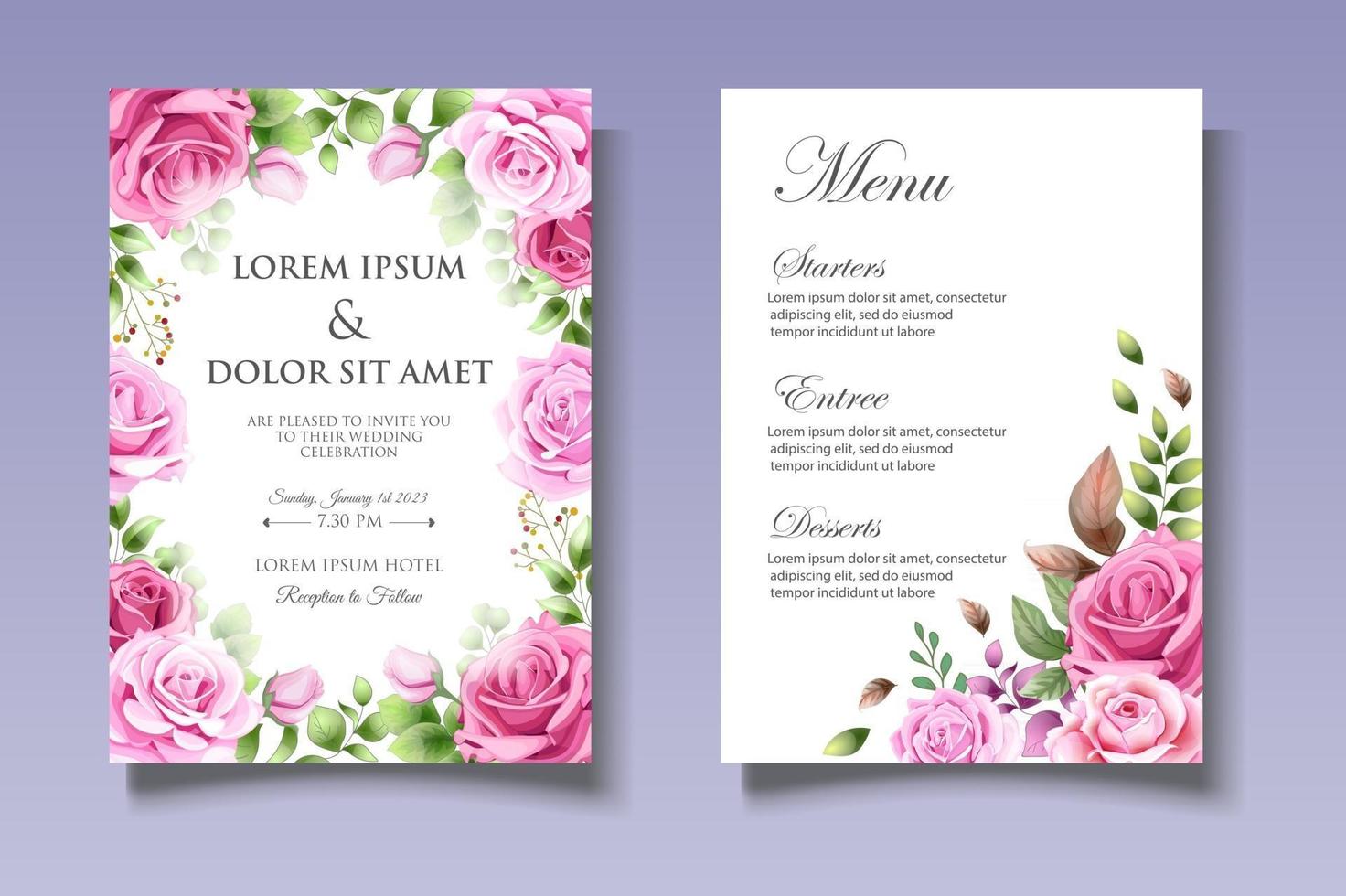 conjunto de tarjeta de boda botánica romántica vector