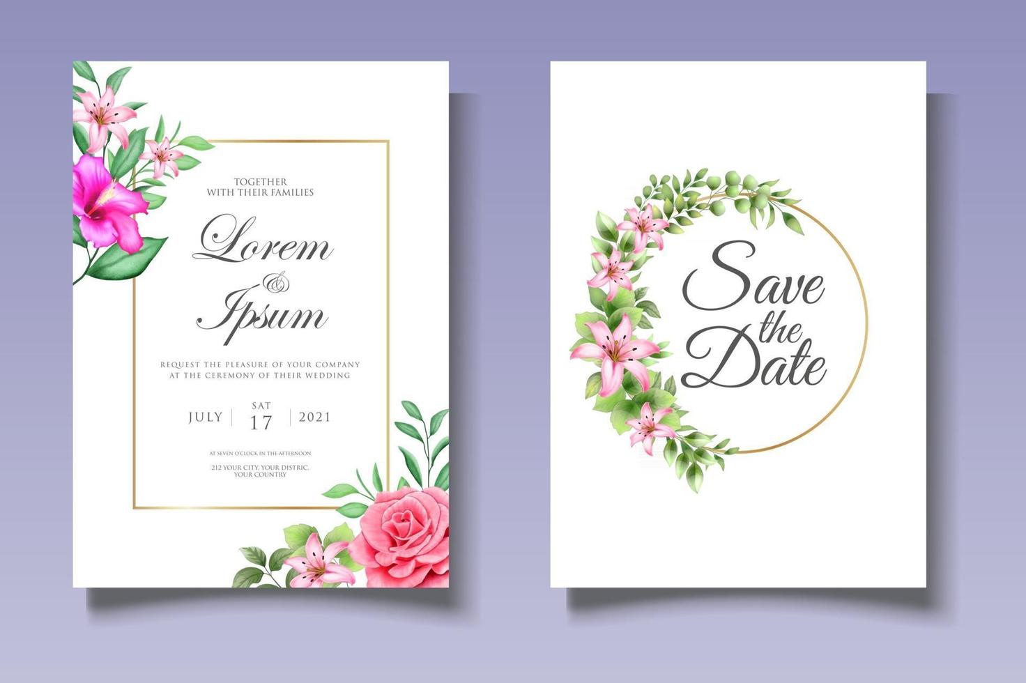 Romantic Botanical Wedding Card Set vector