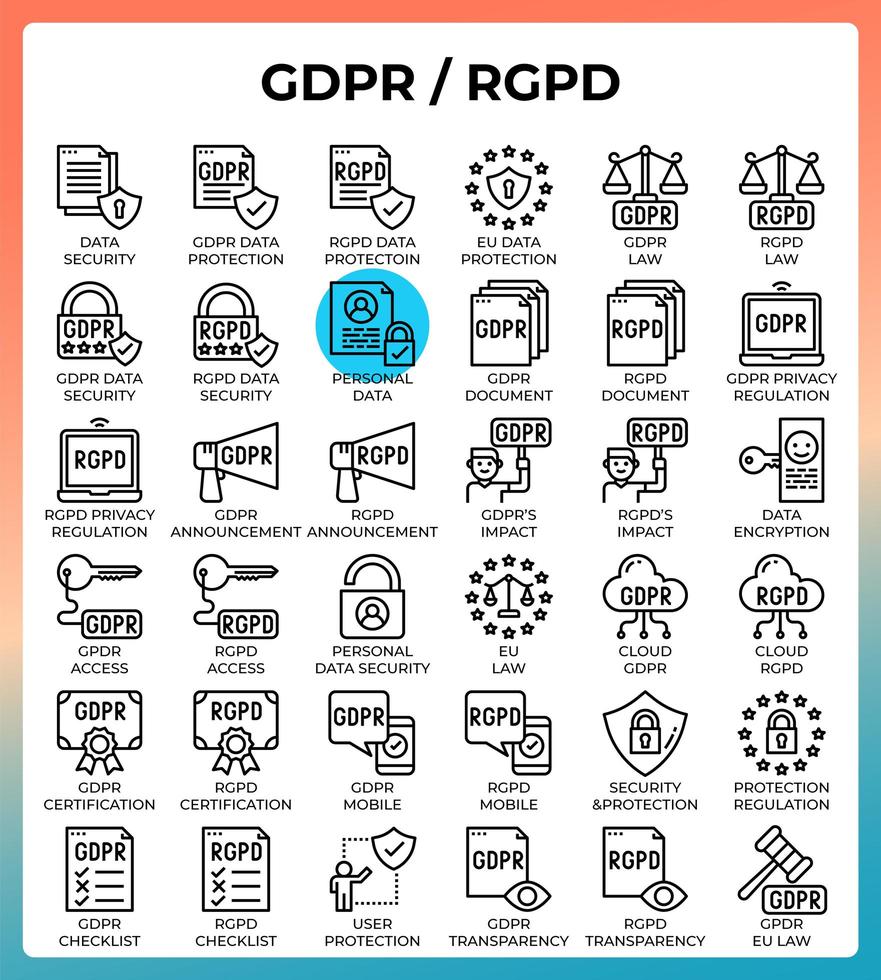 General data protection regulation GDPR or RGPD concept icons vector