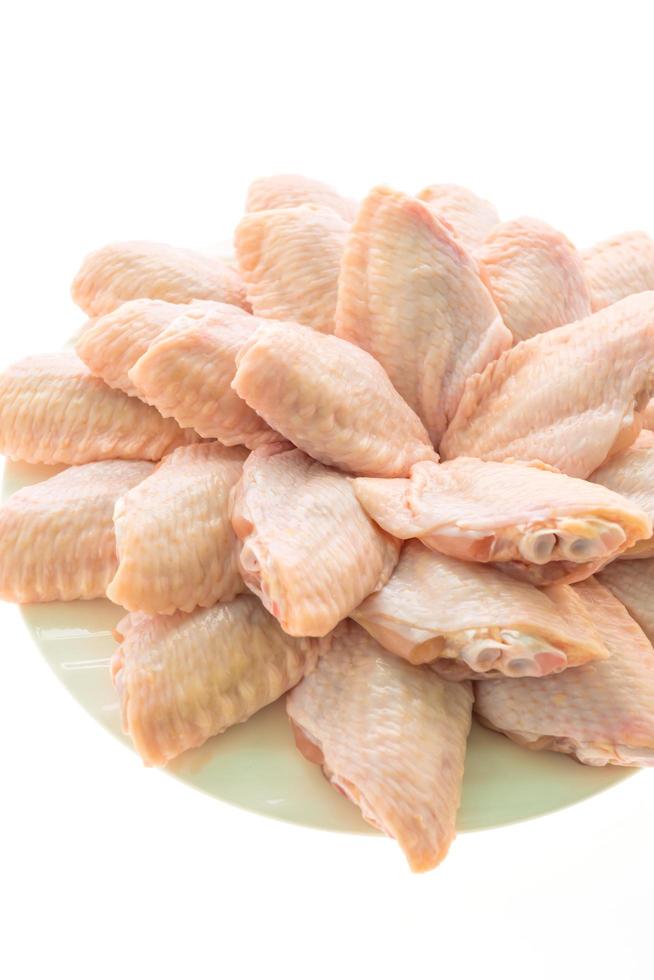 Raw chicken meat and wing in white plate photo