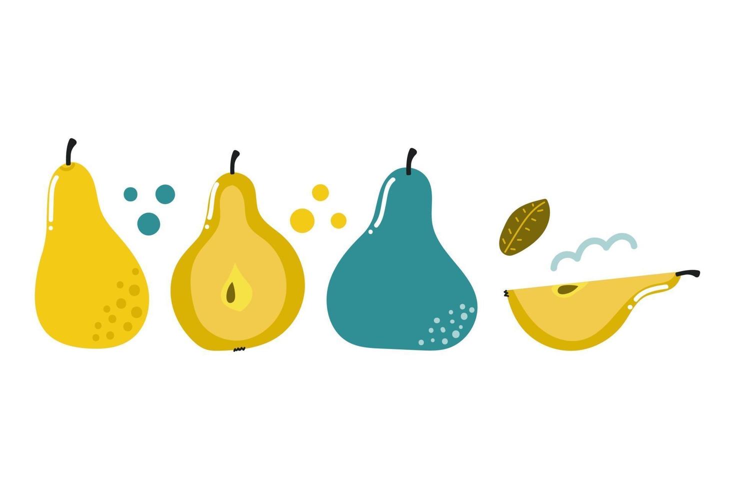 Set of hand drawn pear modern flat illustration isolated on white background vector