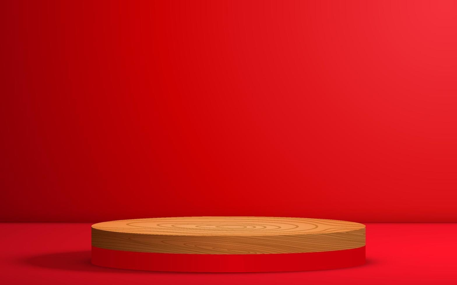 wood podium on the red podium in the red room vector