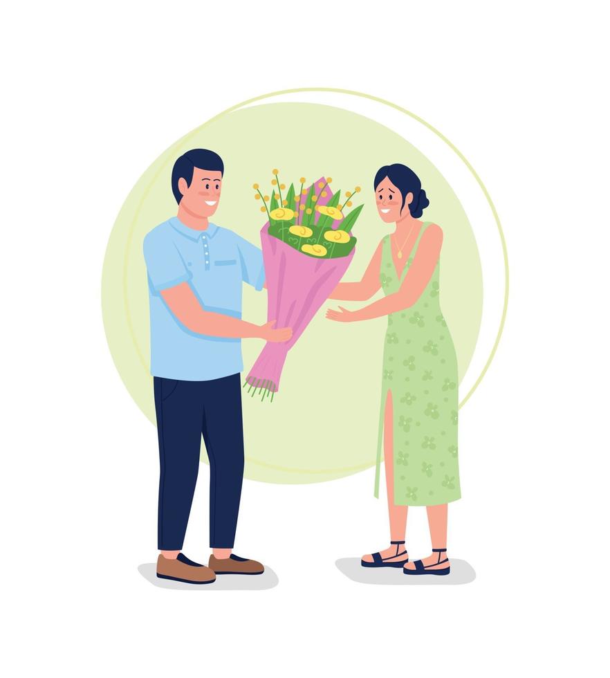 Giving flowers 2D vector web banner, poster