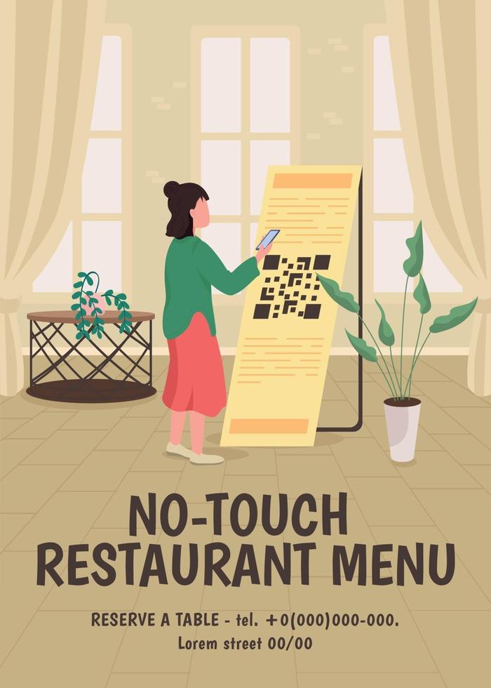 No-touch restaurant menu poster flat vector template