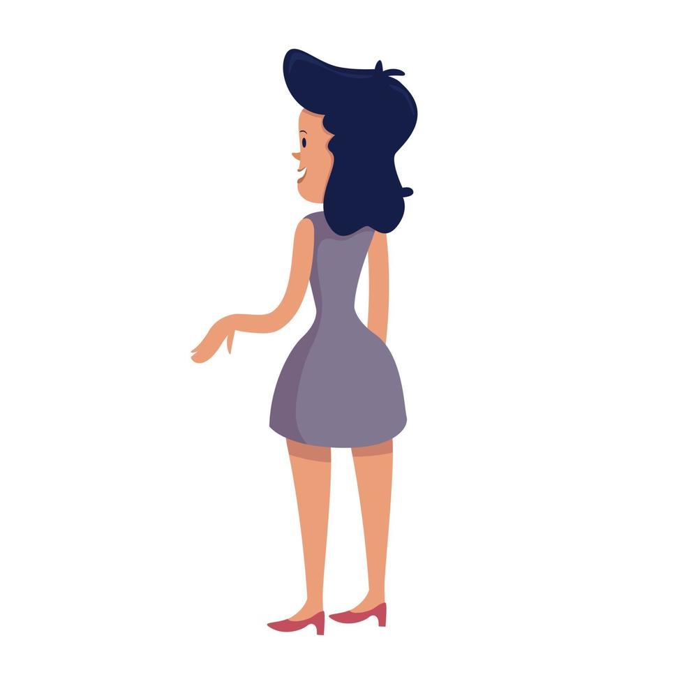 Beautiful woman gesturing back view flat cartoon vector illustration
