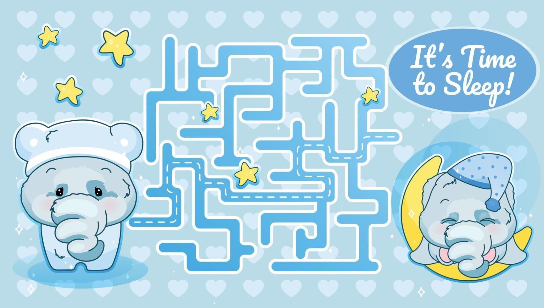 Its time to sleep labyrinth with cartoon character template vector