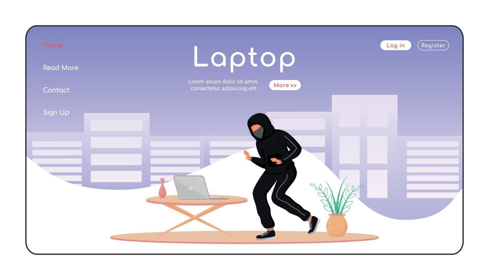 Laptop theft landing page flat color vector template