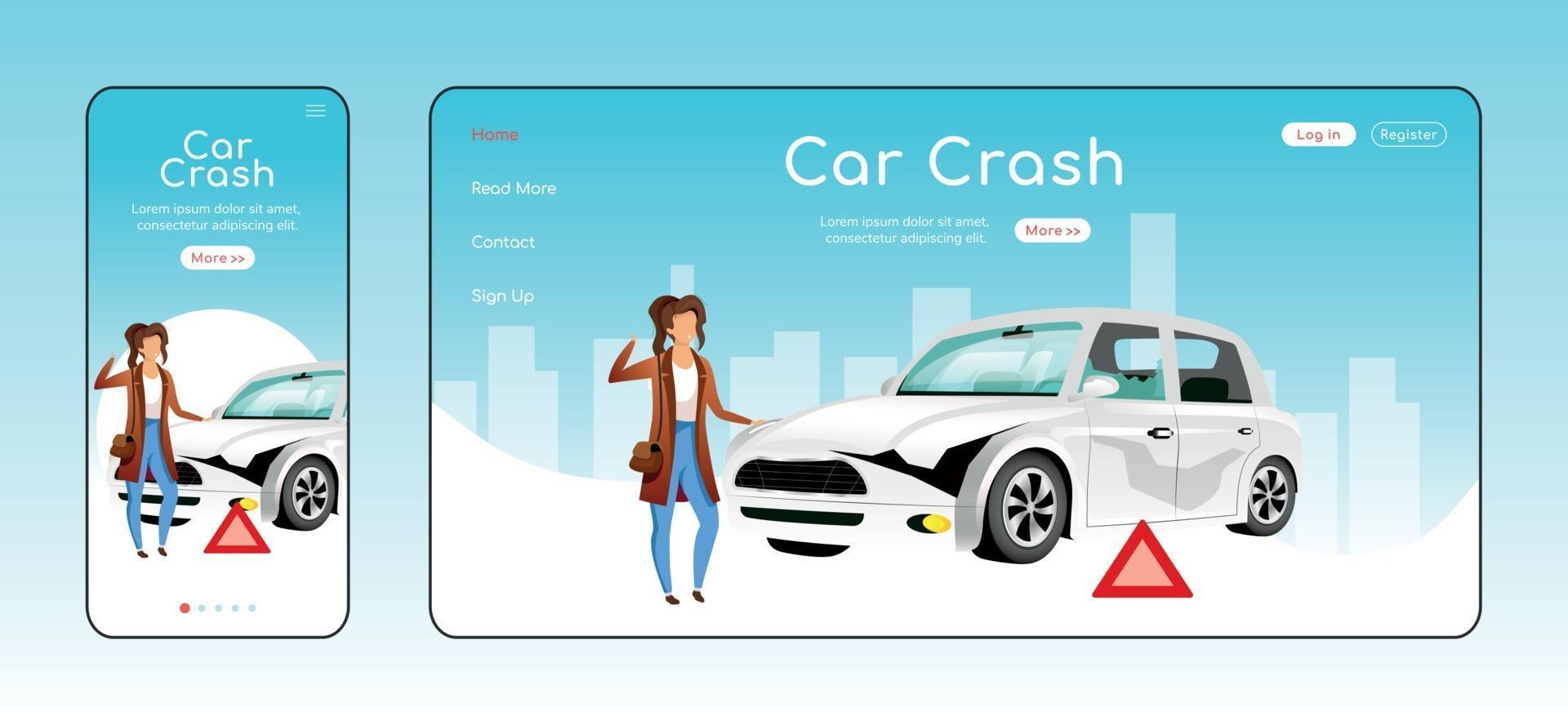 Car crash responsive landing page flat vector template