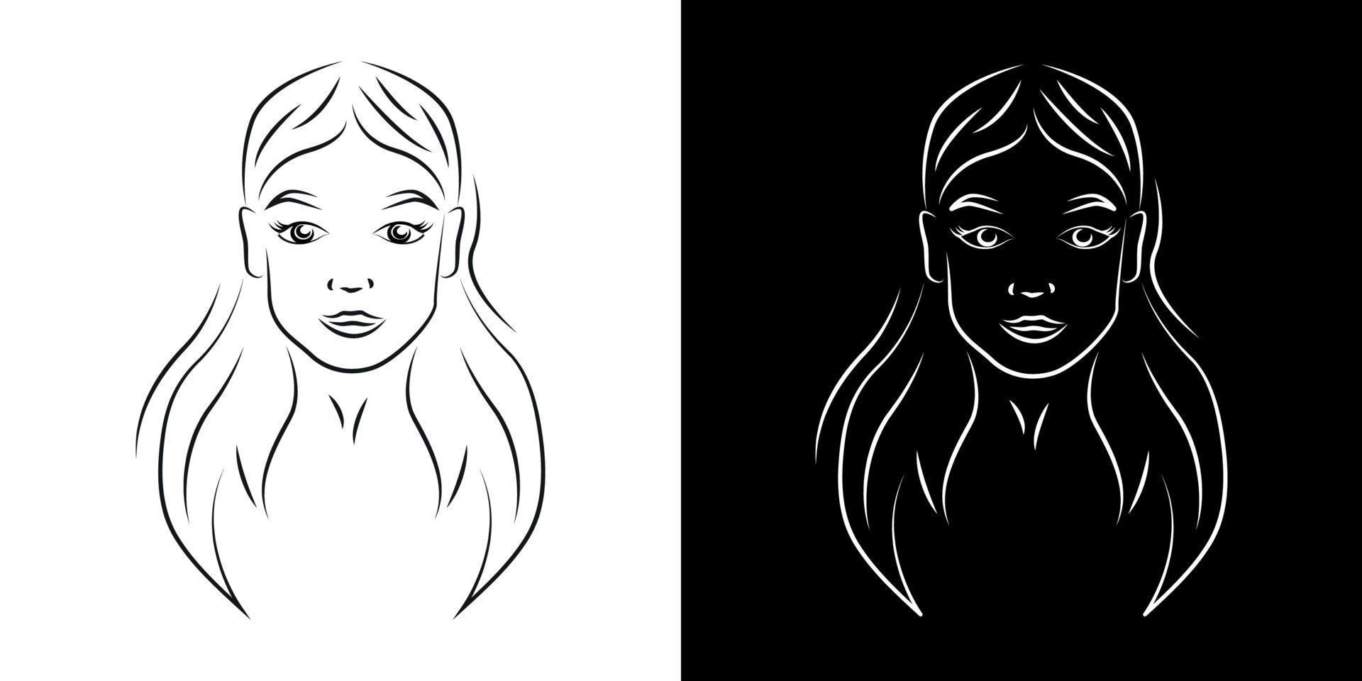 Young beautiful woman contour portrait vector illustration