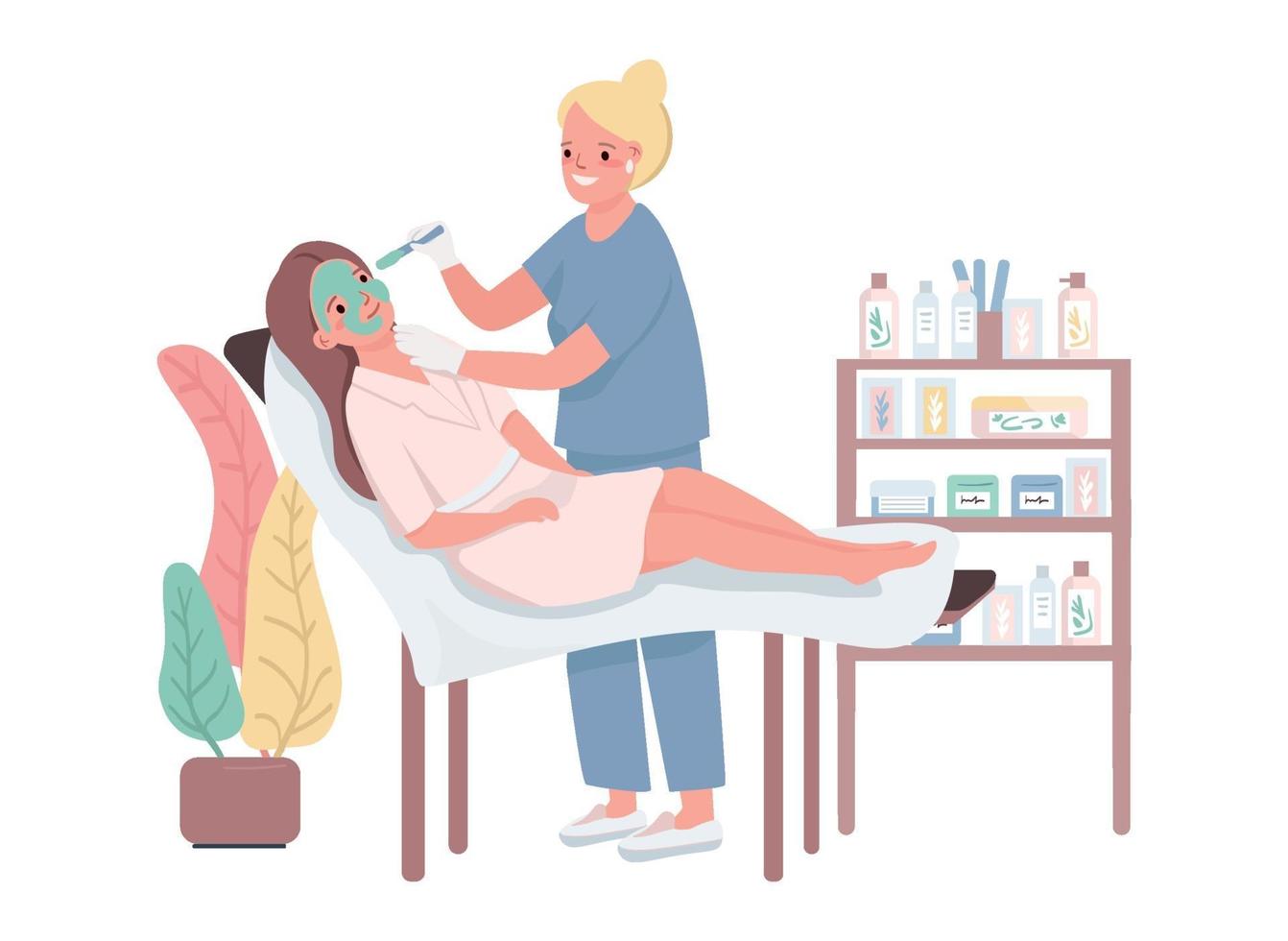 Spa visit flat color vector characters