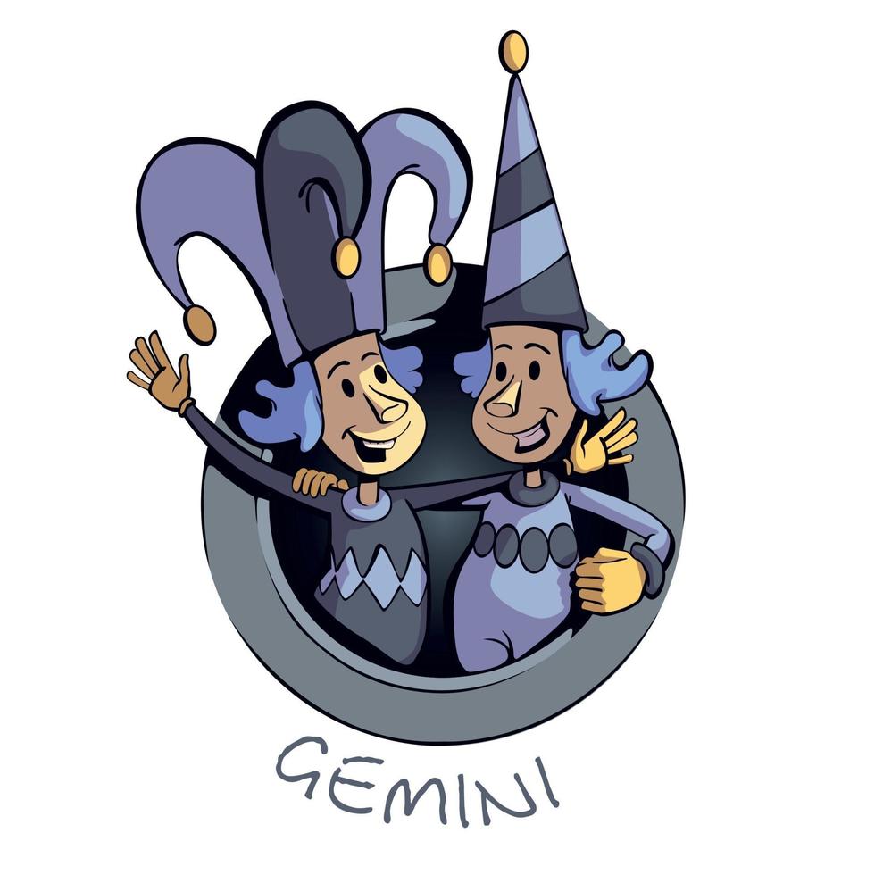 Gemini zodiac sign people flat cartoon vector illustration