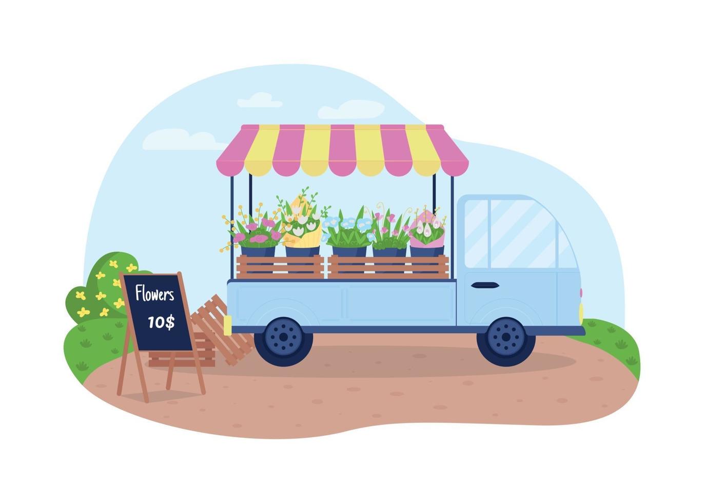 Floral cart 2D vector web banner, poster