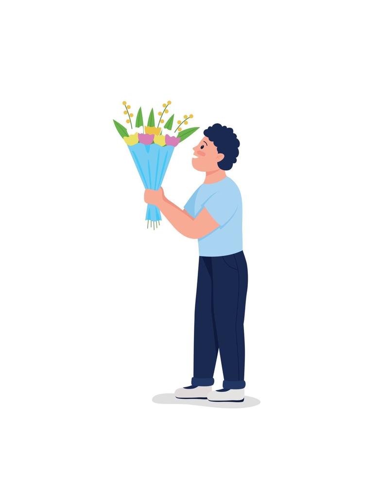 hijo dando flores color plano vector carácter detallado