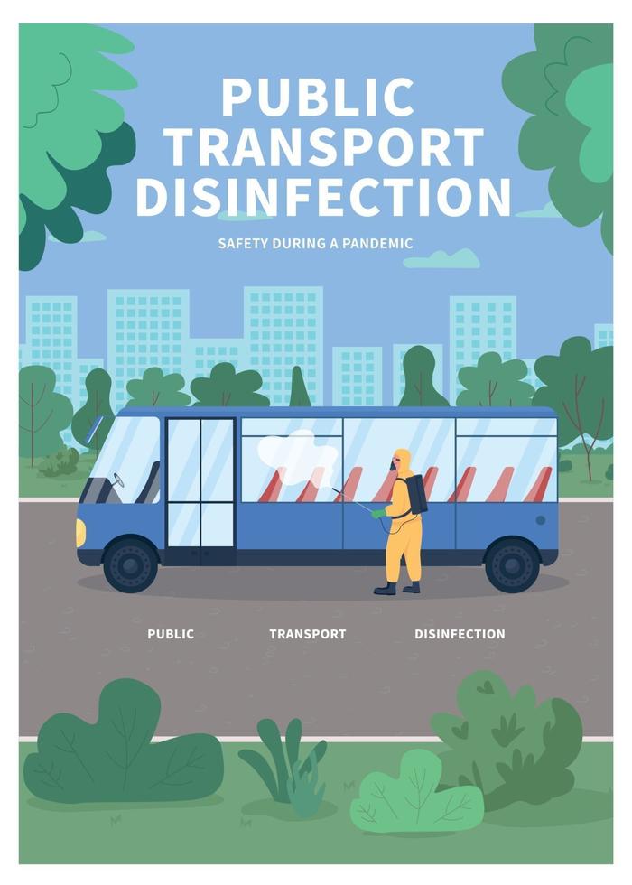 cartel de desinfección de transporte público plantilla de vector plano