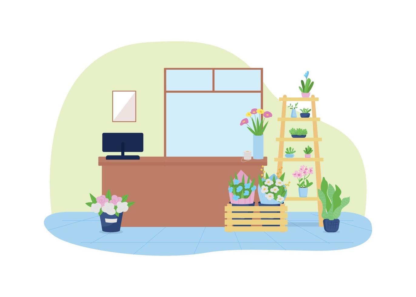 Flower shop interior 2D vector web banner, poster