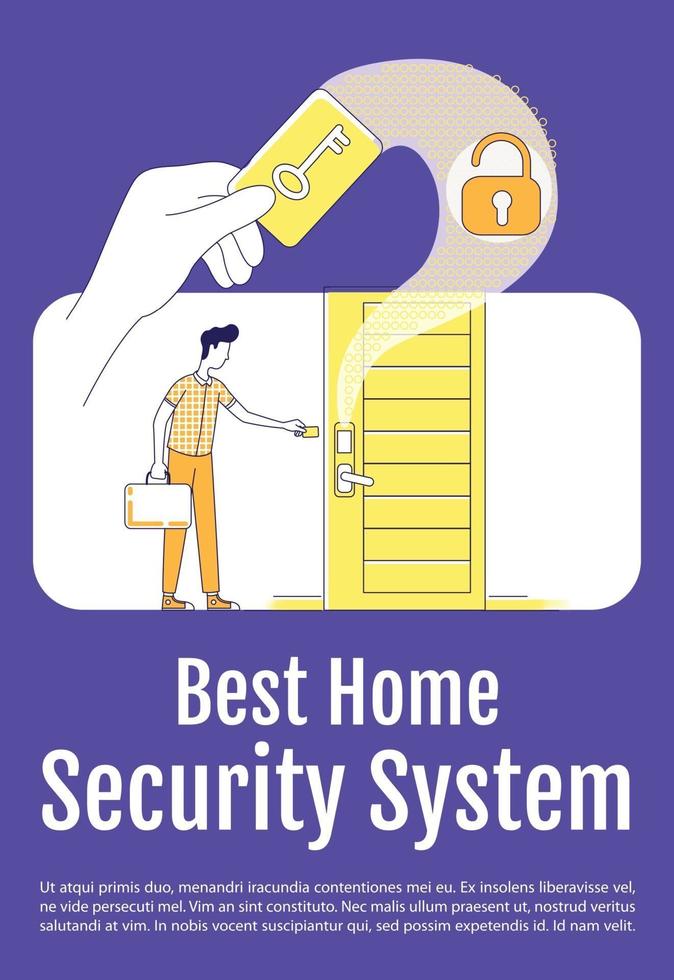 Best home security system poster flat silhouette vector template