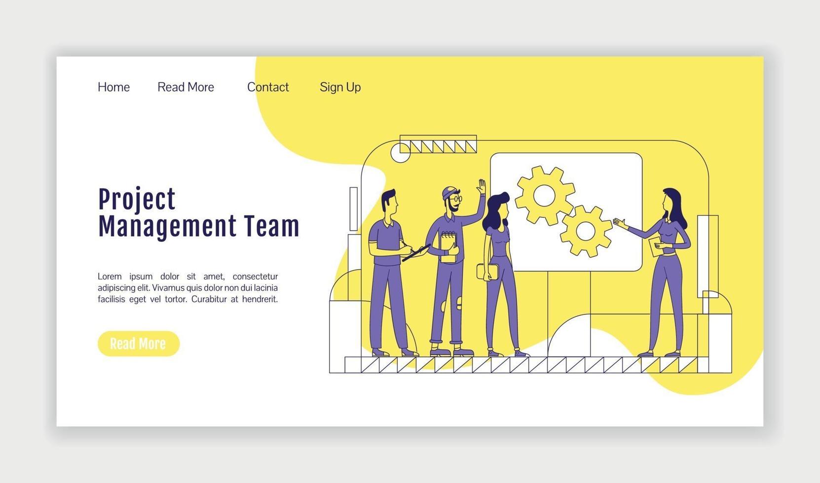 Project management team landing page flat silhouette vector template