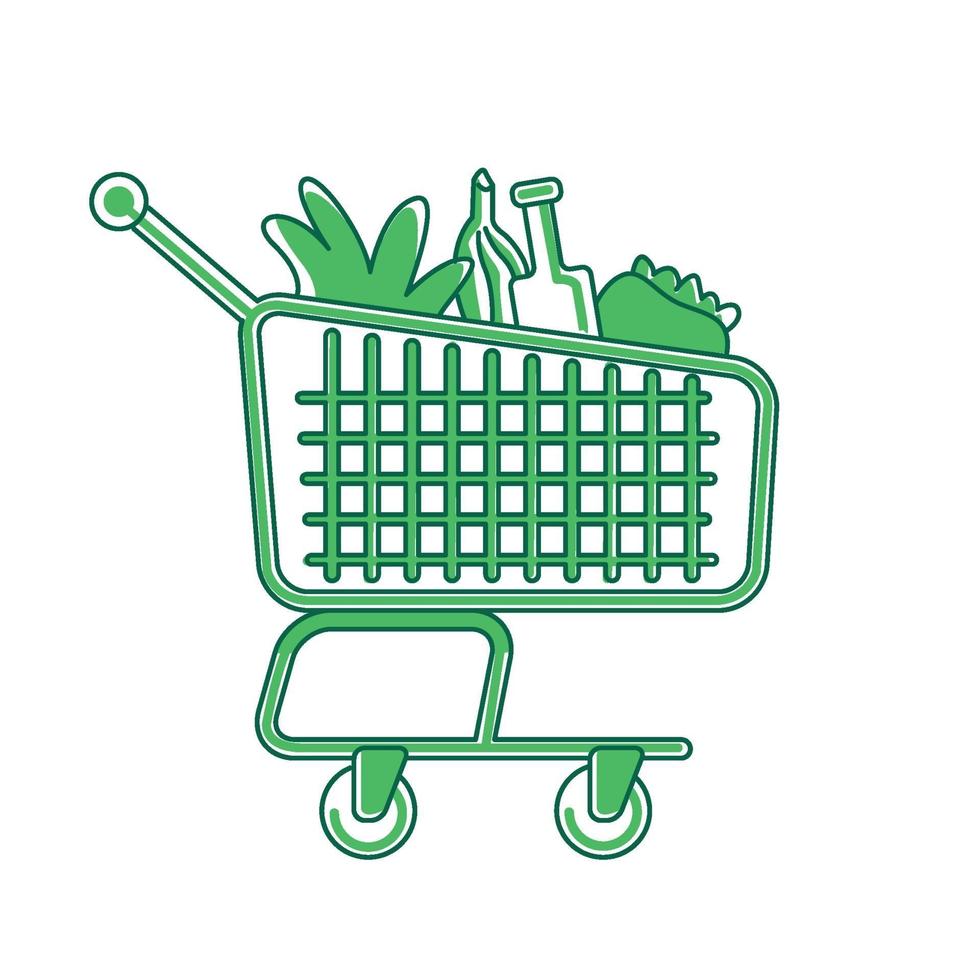 Shopping cart green linear object vector