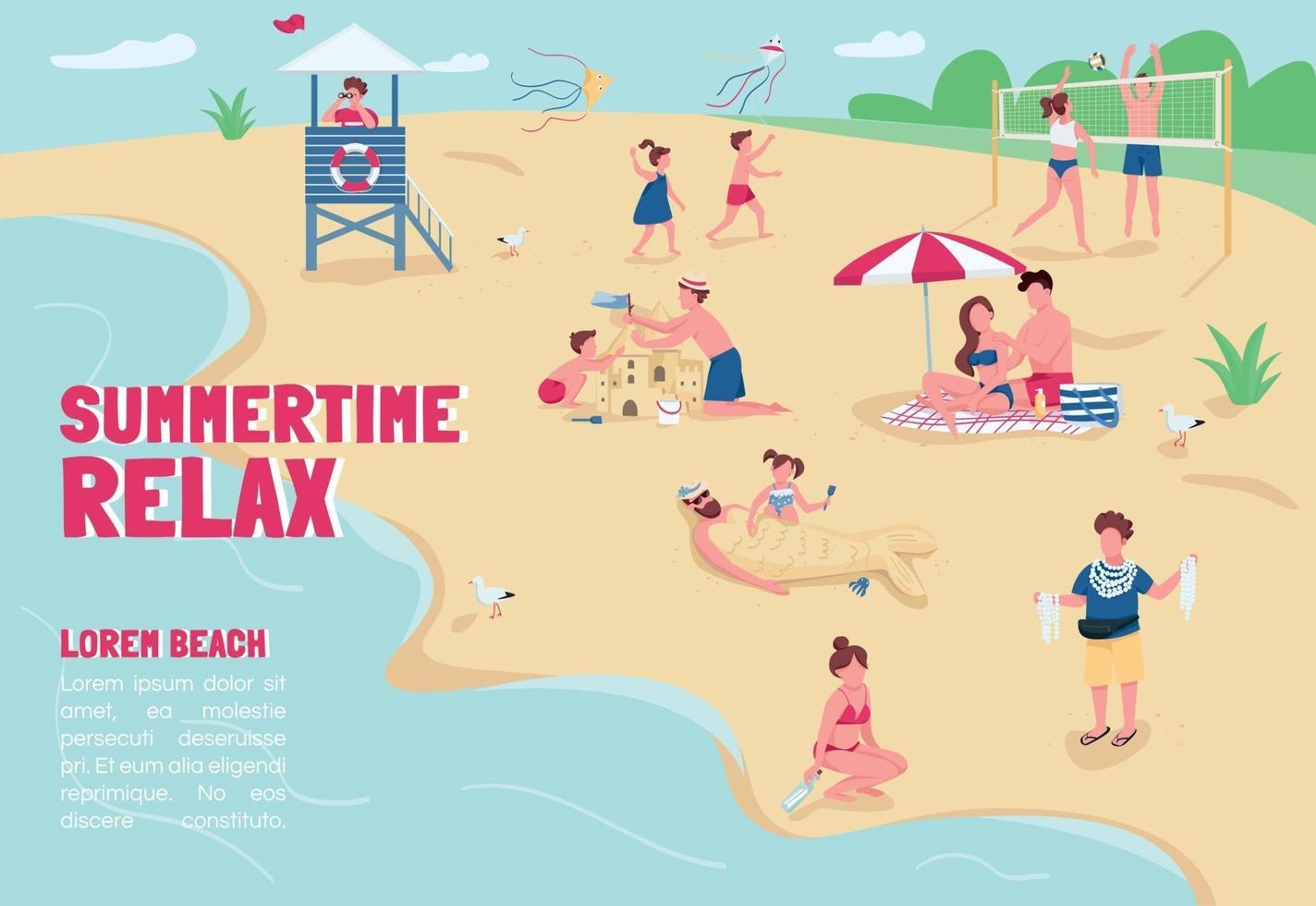 Summertime relax banner flat vector template