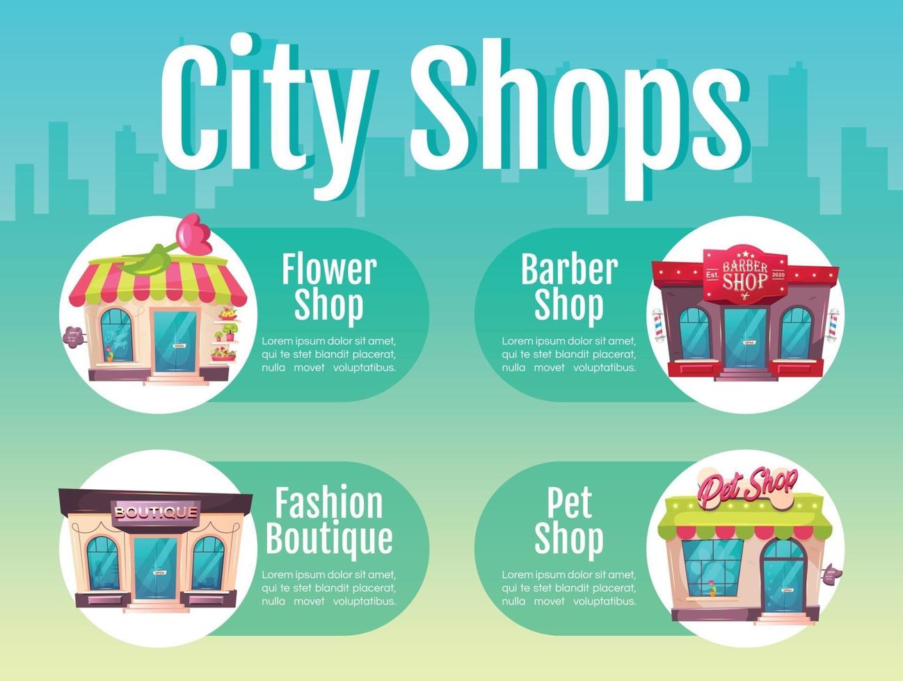 plantilla de infografía informativa de vector de color plano de tienda de ciudad
