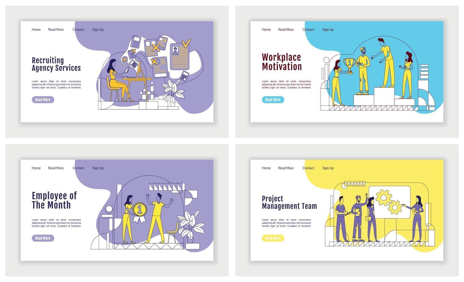 HR management landing page flat silhouette vector template set