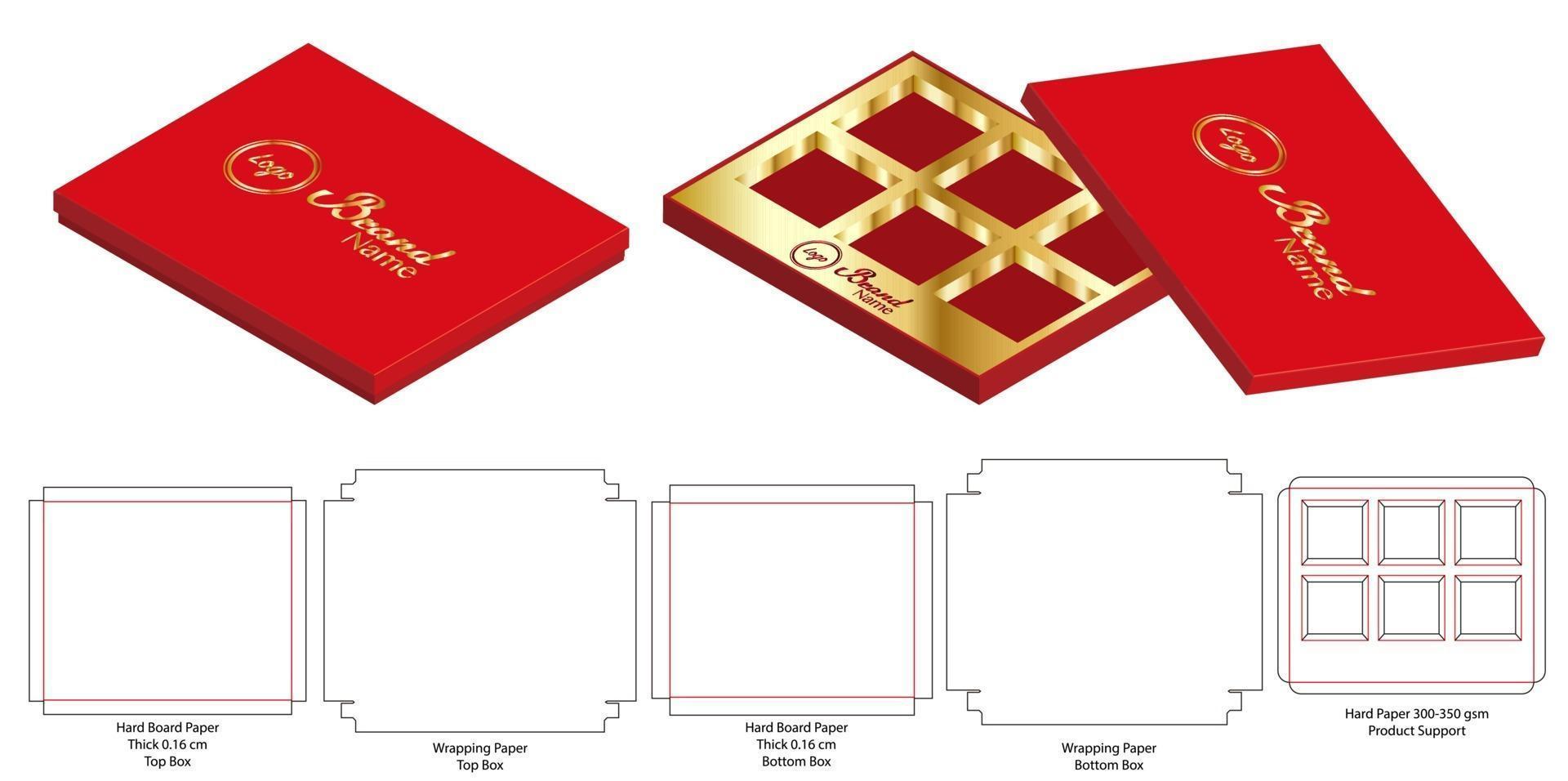 diseño de plantilla troquelada de embalaje de caja. Maqueta 3d vector