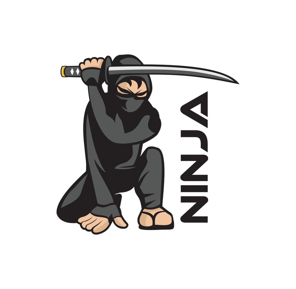 Ninja cartoon character holding samurai blade design vector