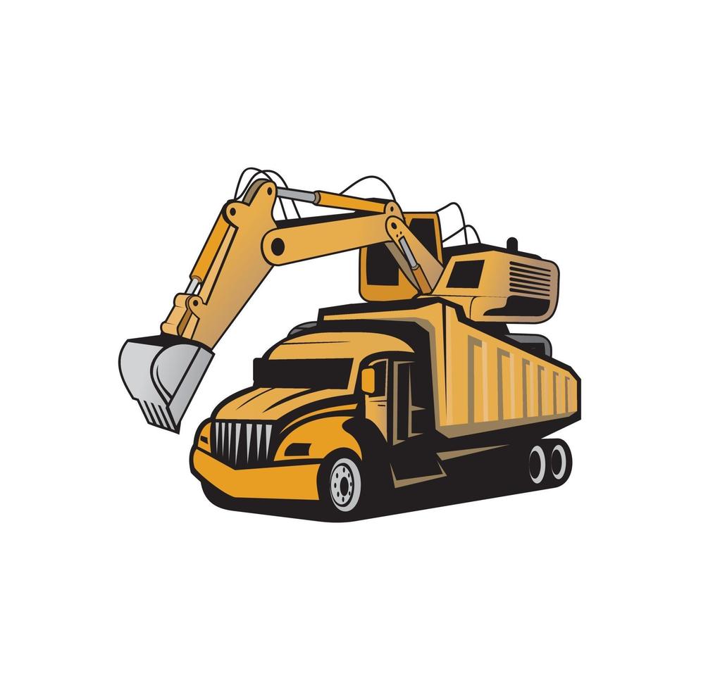 A truck loading excavator design vector