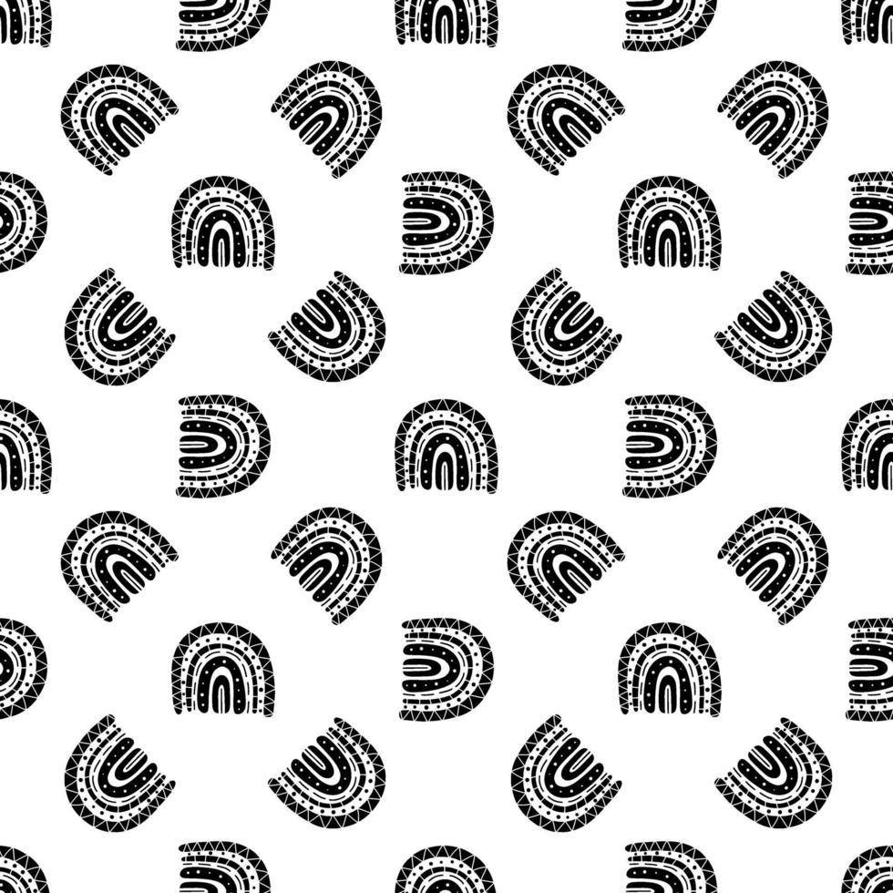 Rainbow black and white pattern. Black rainbow pattern. Hand-drawn vector illustration in a minimalistic Scandinavian style