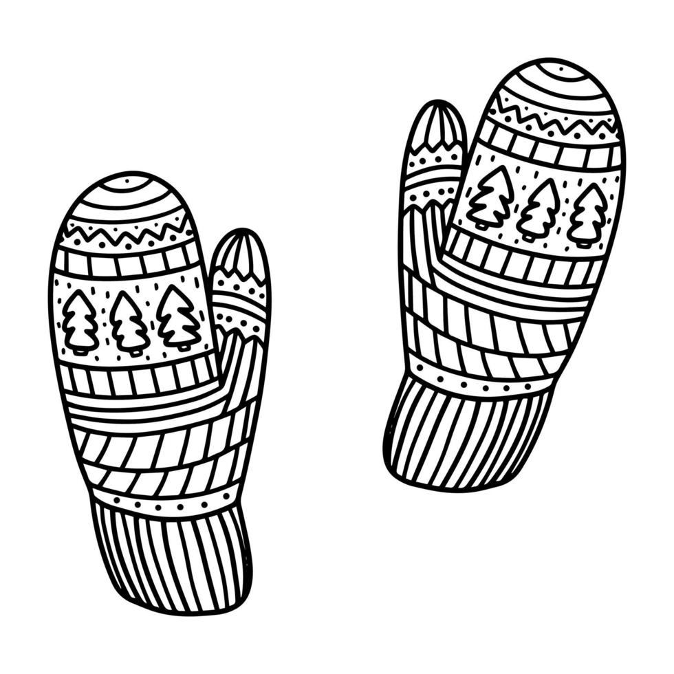 Knitted mittens with a cute winter pattern. Vector illustration