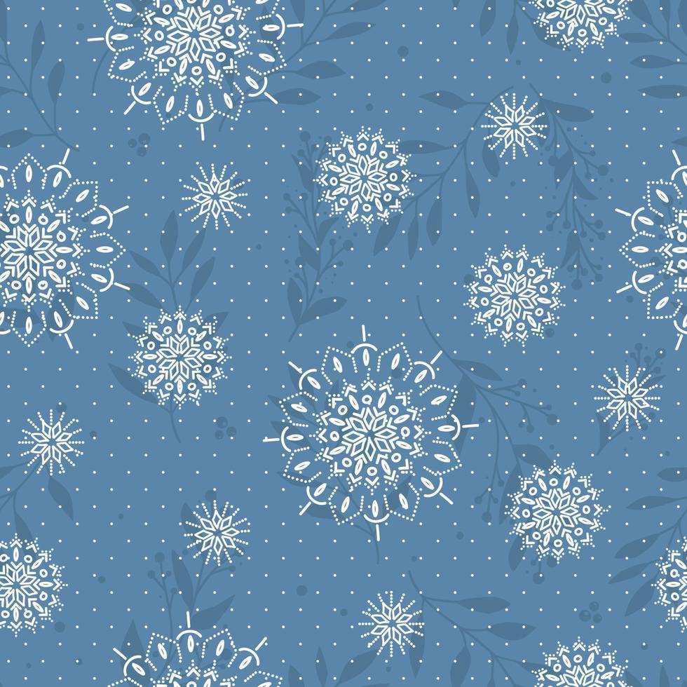 Seamless pattern with white snowflakes and branch Print for winter holiday and wrapping paper vector