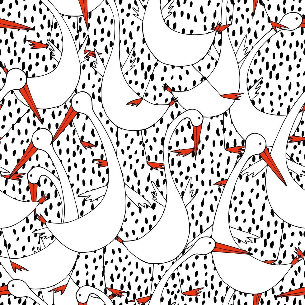 Cute geese seamless pattern on dot background vector